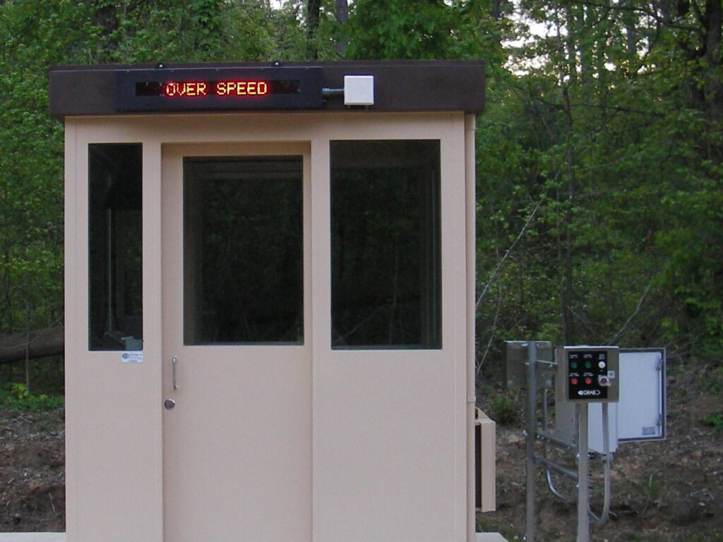Guard booth with overspeed detection warning display
